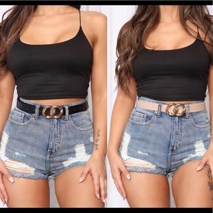 💋SOLD💋 Fashion Nova Black Nude Beige Gold Faux Leather Belt Combo Set of 2